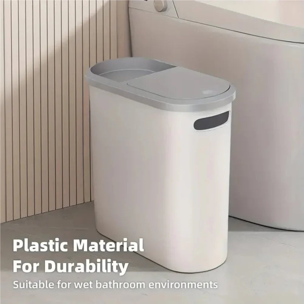 Large Press-Lid Bathroom Trash Can – Plastic Waste Bin