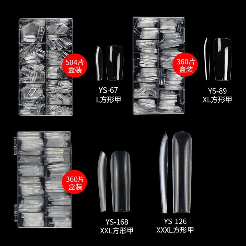 360/504pcs Extra Long Square Clear Nail Tips – Full/Half Cover