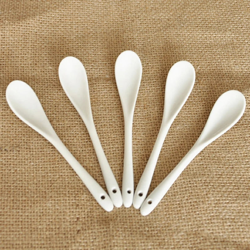 5-Pack White Ceramic Porcelain Spoons – Tea Coffee Dessert Set