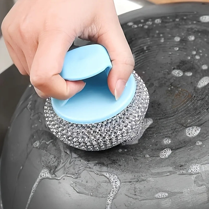 2-Pack Stainless Steel Wire Cleaning Balls with Sponge Handles