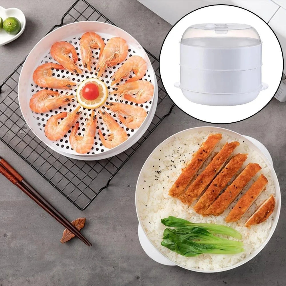 Microwave Steamer Box Multi-Layer Food-Grade PP Lid & Tray