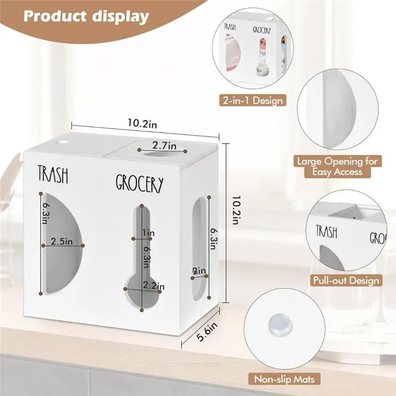 2-in-1 Wood Trash Bag & Grocery Bag Dispenser Wall Mount