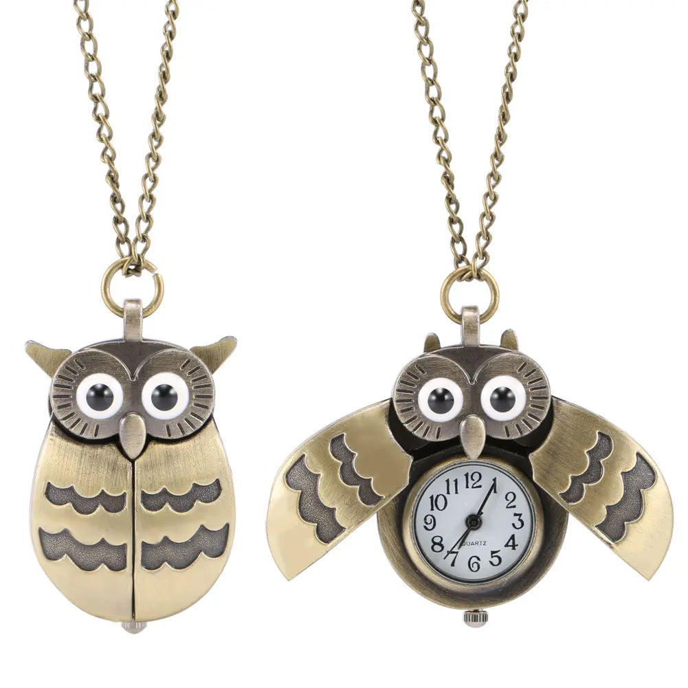 Vintage Owl Pendant Necklace Watch – Unisex Retro Quartz