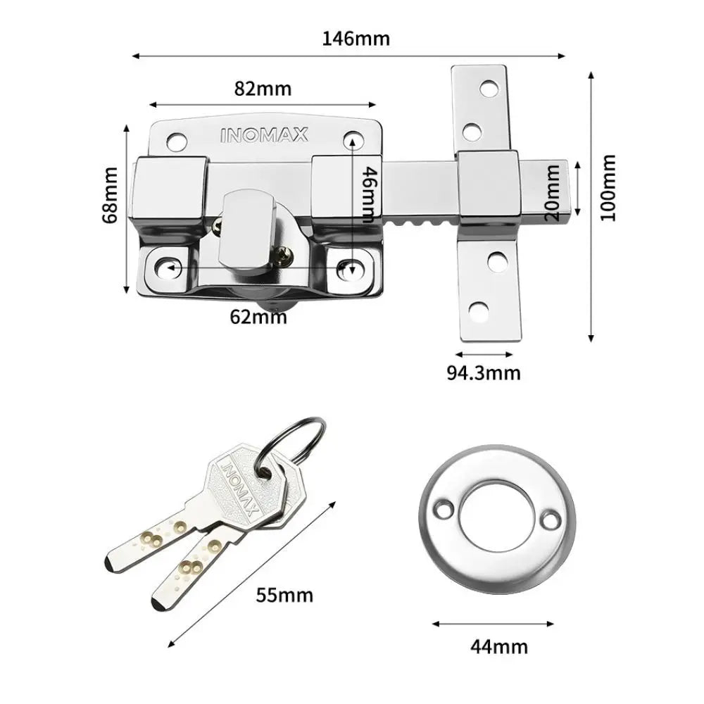 Iron Security Door Bolt Latch Lock – Silver & Black