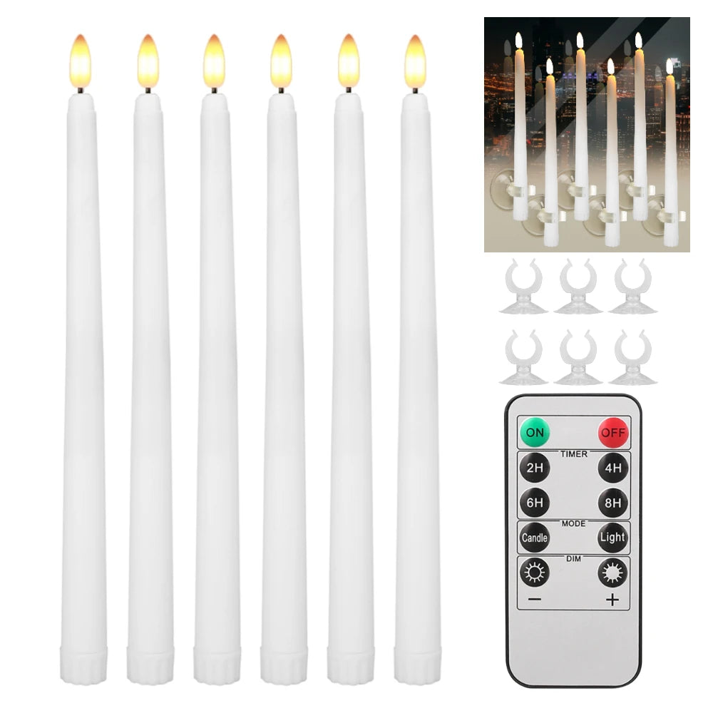6 Flameless LED Taper Candles with 10-Key Remote | Battery