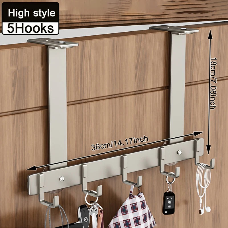 Over-The-Door Hook Rack 5/7 Hooks Aluminum Adjustable Organizer