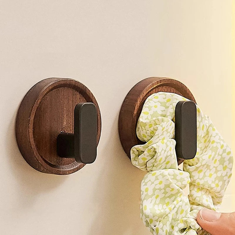 Walnut Wood Wall Hook – No-Drill Coat & Towel Hanger