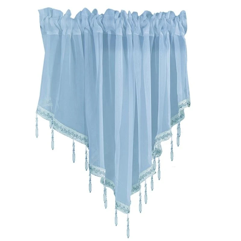 Tulle Triangle Valance Crystal Beads Sheer Rod Pocket Curtain Panel