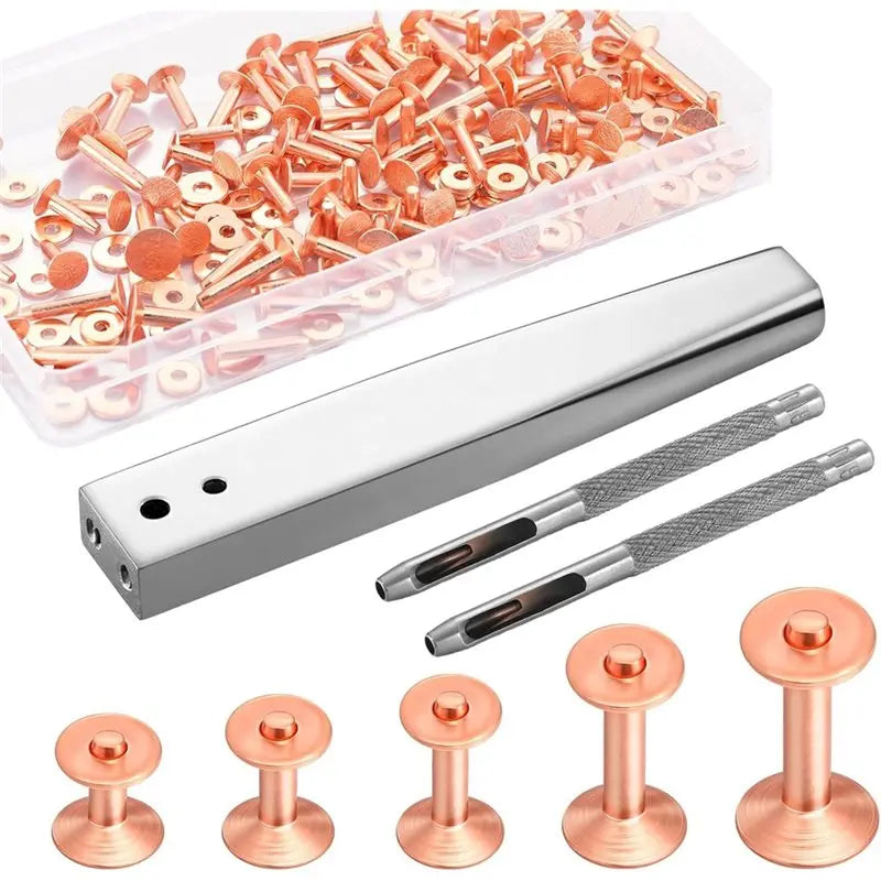 100-Set Copper Rivet Kit with Hole Punch & Setter | Leather Crafts