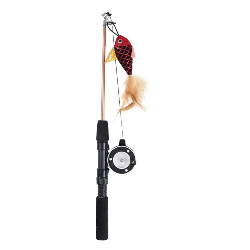 Retractable Cat Teaser Wand Toy – Feather Fishing Pole