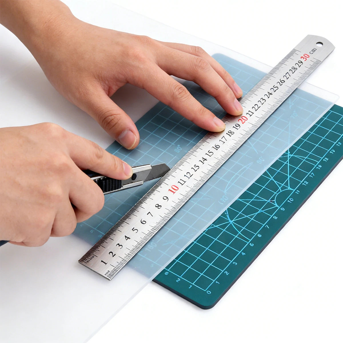 Stainless Steel Ruler & Cutting Mat Set – 15/20/30cm Woodworking