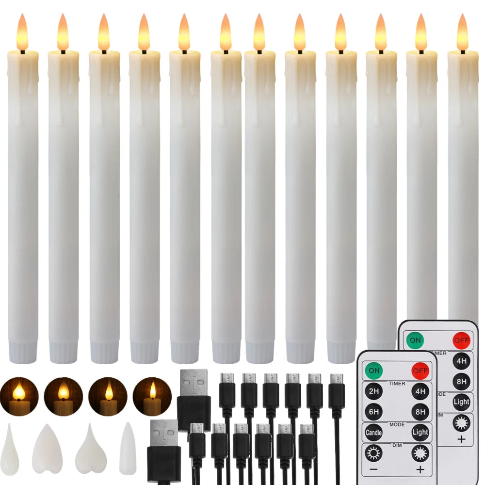 6-Pack Rechargeable Flameless Taper Candles 9.6" Remote & Timer