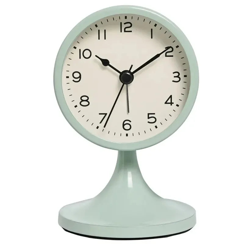 Nordic Metal Alarm Clock with Night Light – Silent Round Desk Clock