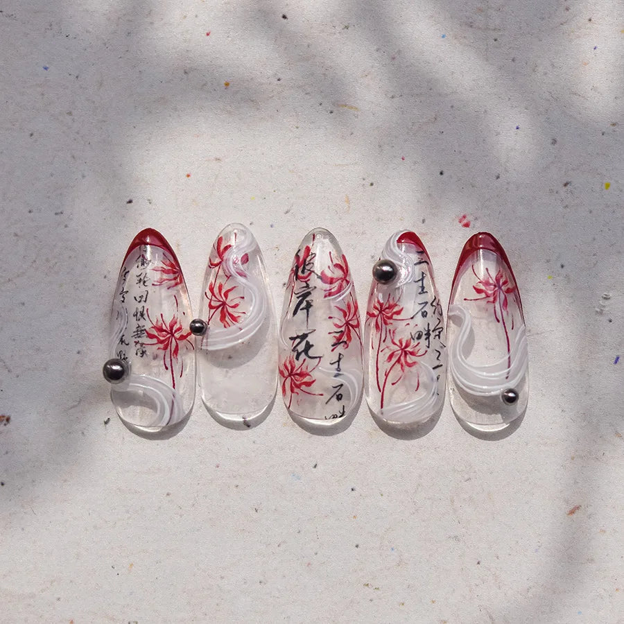Red Spider Lily & Peony Nail Stickers – Floral Manicure Decals