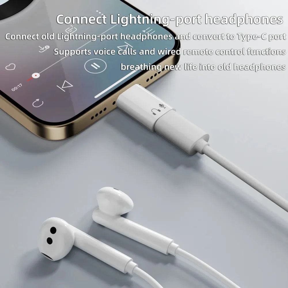 USB-C to 8-Pin Audio Adapter for iPhone 15 16 iPad MacBook