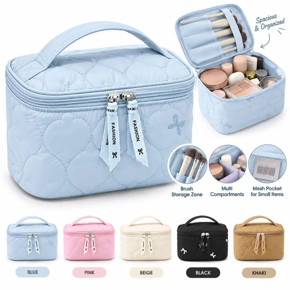 Large Waterproof Cosmetic Bag Heart Print Toiletry Pouch Women