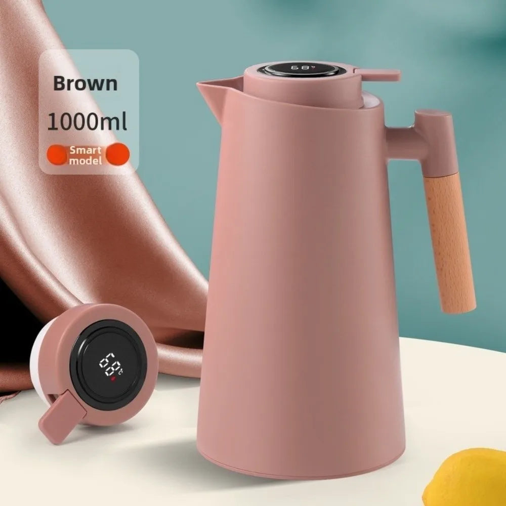 1L Smart Temp Display Vacuum Thermal Flask – Glass Liner & Wood Handle