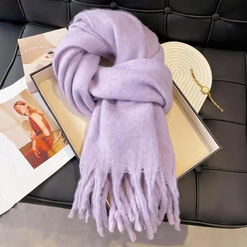 Women's Soft Tassel Shawl Scarf – Fluffy Knit Wrap, 6 Colours