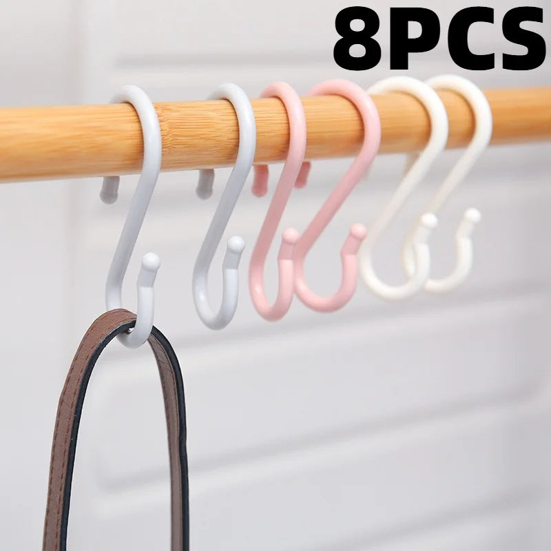 8-Pack Plastic S-Shaped Hooks – Multi-Purpose Home Storage
