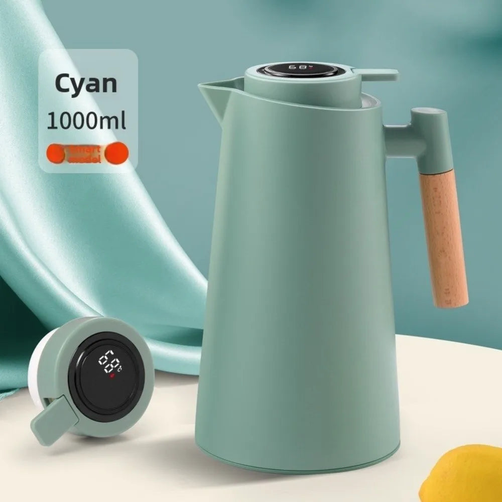 1L Smart Temp Display Vacuum Thermal Flask – Glass Liner & Wood Handle