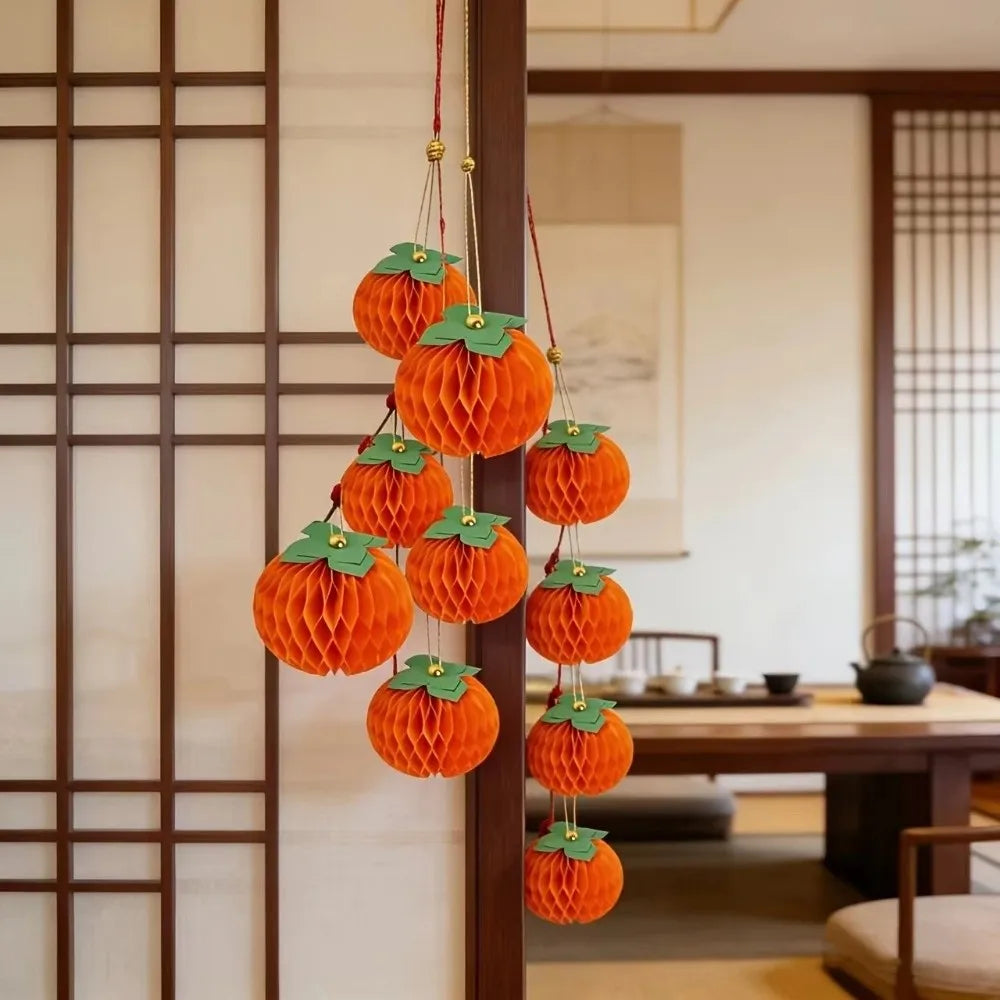Paper Honeycomb Persimmon Hanging Ornaments 6 & 10cm – 10pk