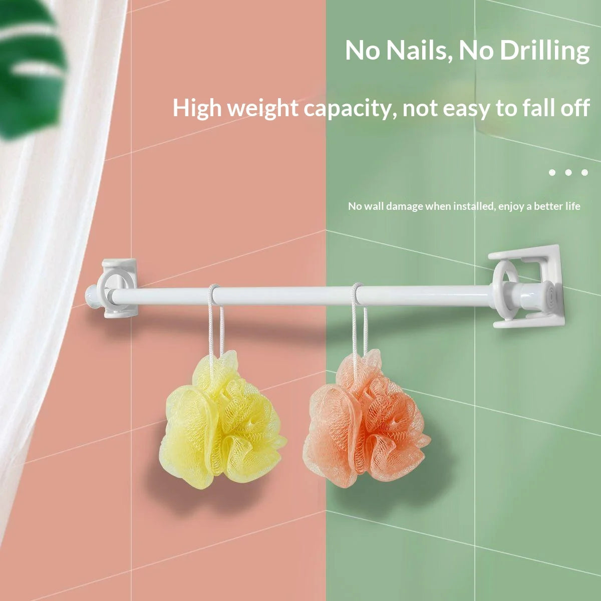 Punch-Free Self-Adhesive Curtain Rod Bracket 360° Swivel