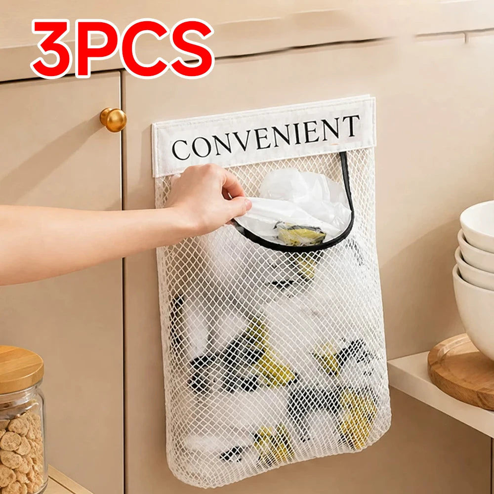 Wall Mount Mesh Grocery Bag Holder & Plastic Bag Dispenser