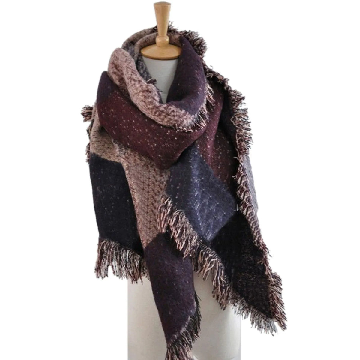 VIBE Unisex Long Plaid Knit Scarf – Soft Warm Winter Wrap
