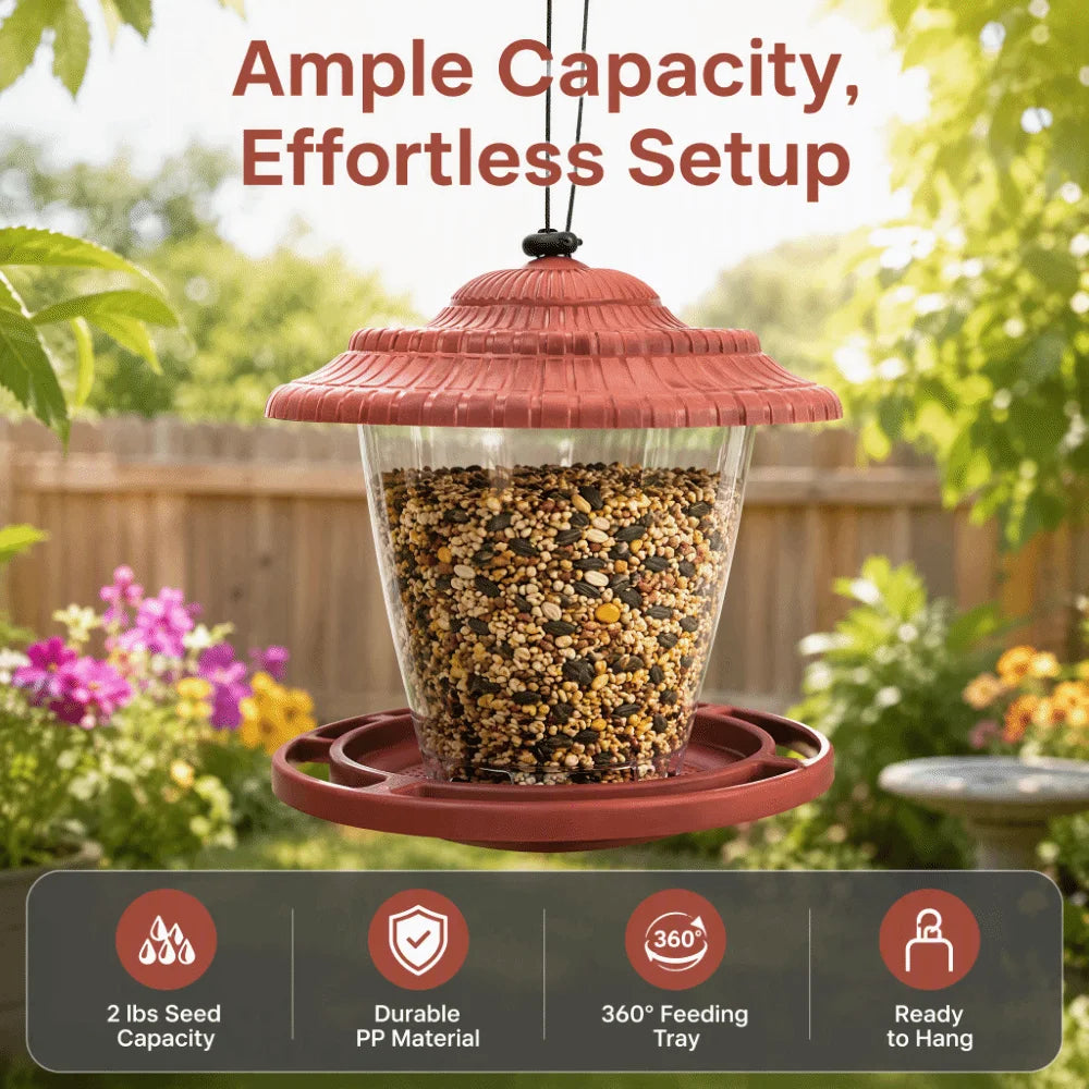 Hanging Bird Feeder Transparent PP Container 600ml Garden