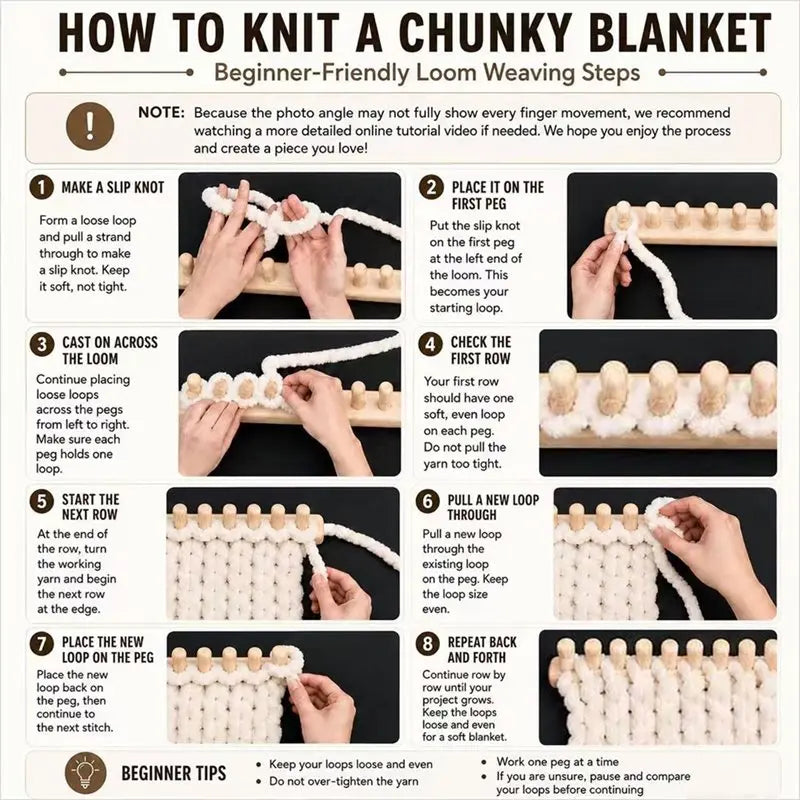 Wood Hand Knitting Loom for Chunky Yarn – Beginner Starter Set