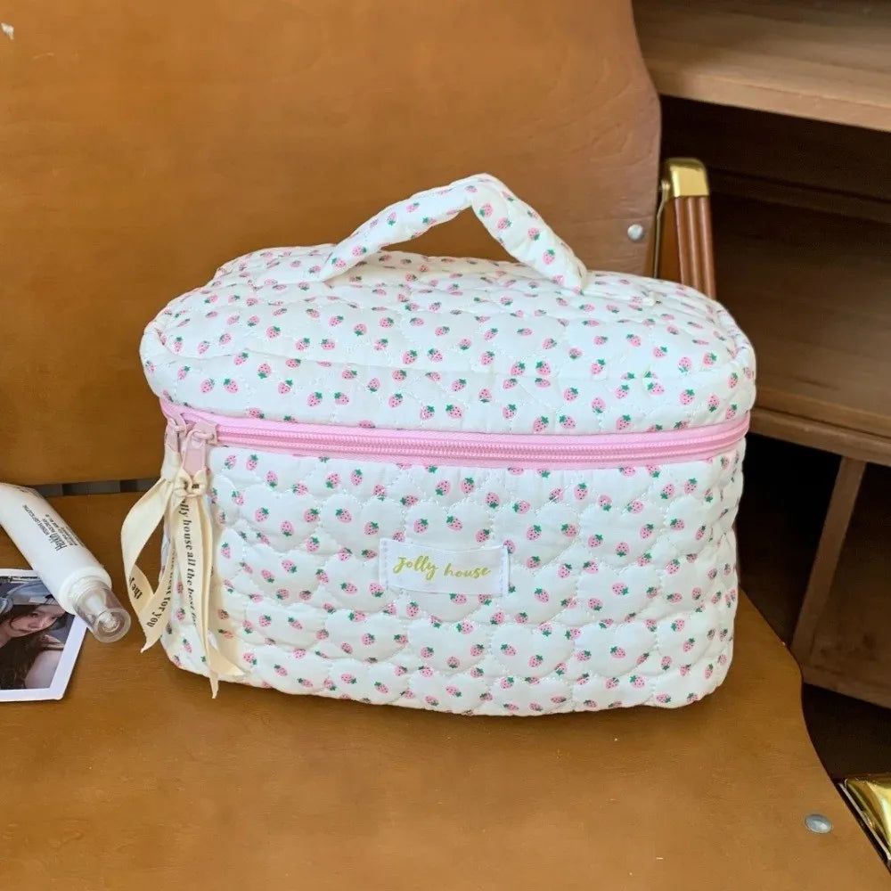 Cotton Strawberry Cosmetic Bag – Travel Makeup Organizer Pouch