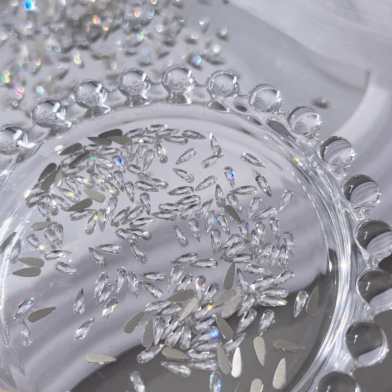 100Pcs Horse Eye Zircon Nail Rhinestones Clear 3D Flatback Gems