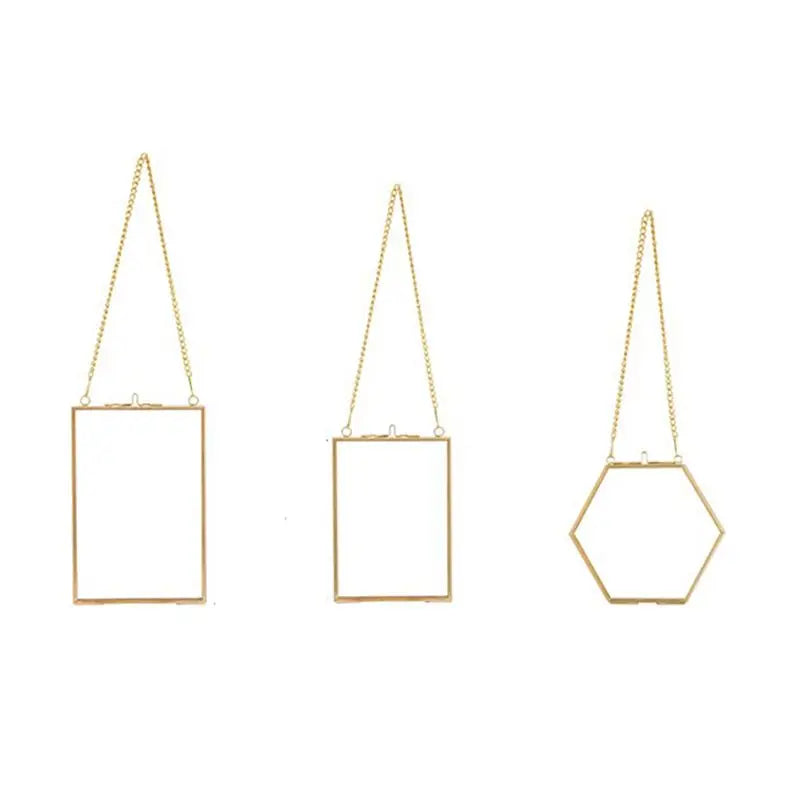 6-Pack Golden Hanging Glass Pressed Flower Frames with Chain