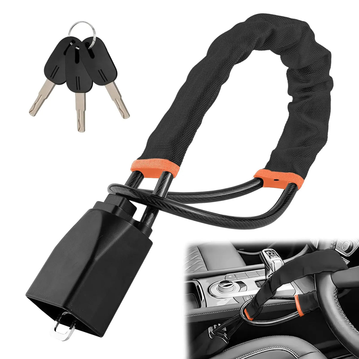 Universal Car Steering Wheel Lock & Steel Cable Anti-Theft Set