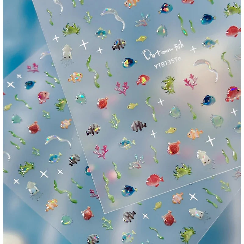 Ocean Theme Nail Stickers – Fish & Seaweed Nail Art Decals