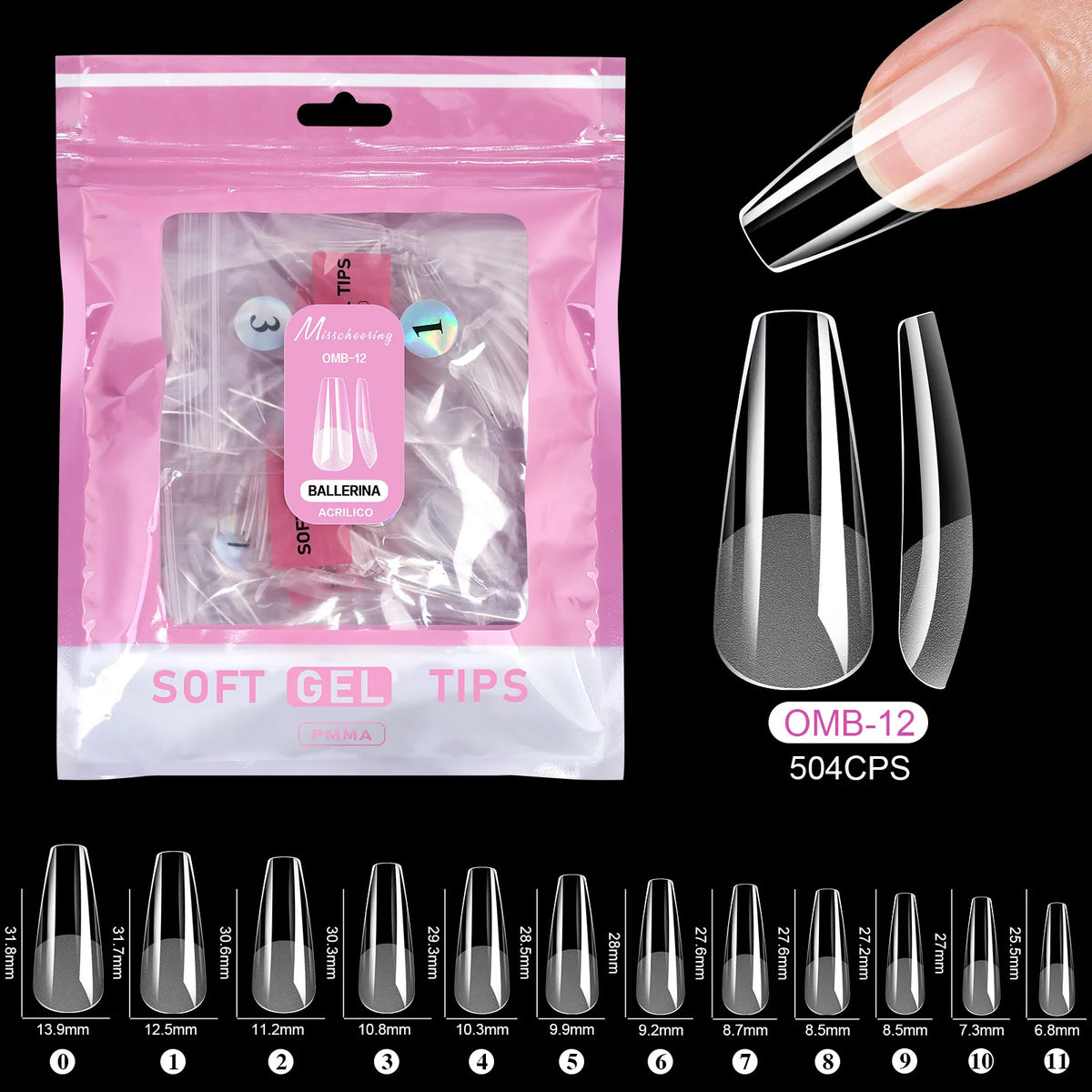 504pcs Acrylic Fake Nail Tips – 14 Styles, 12 Sizes | Misscheering