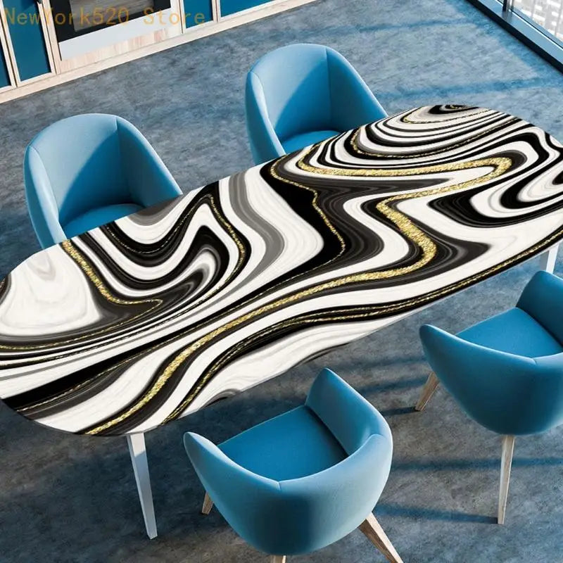 Modern Marble Oval Tablecloth – Waterproof & Stain-Resistant