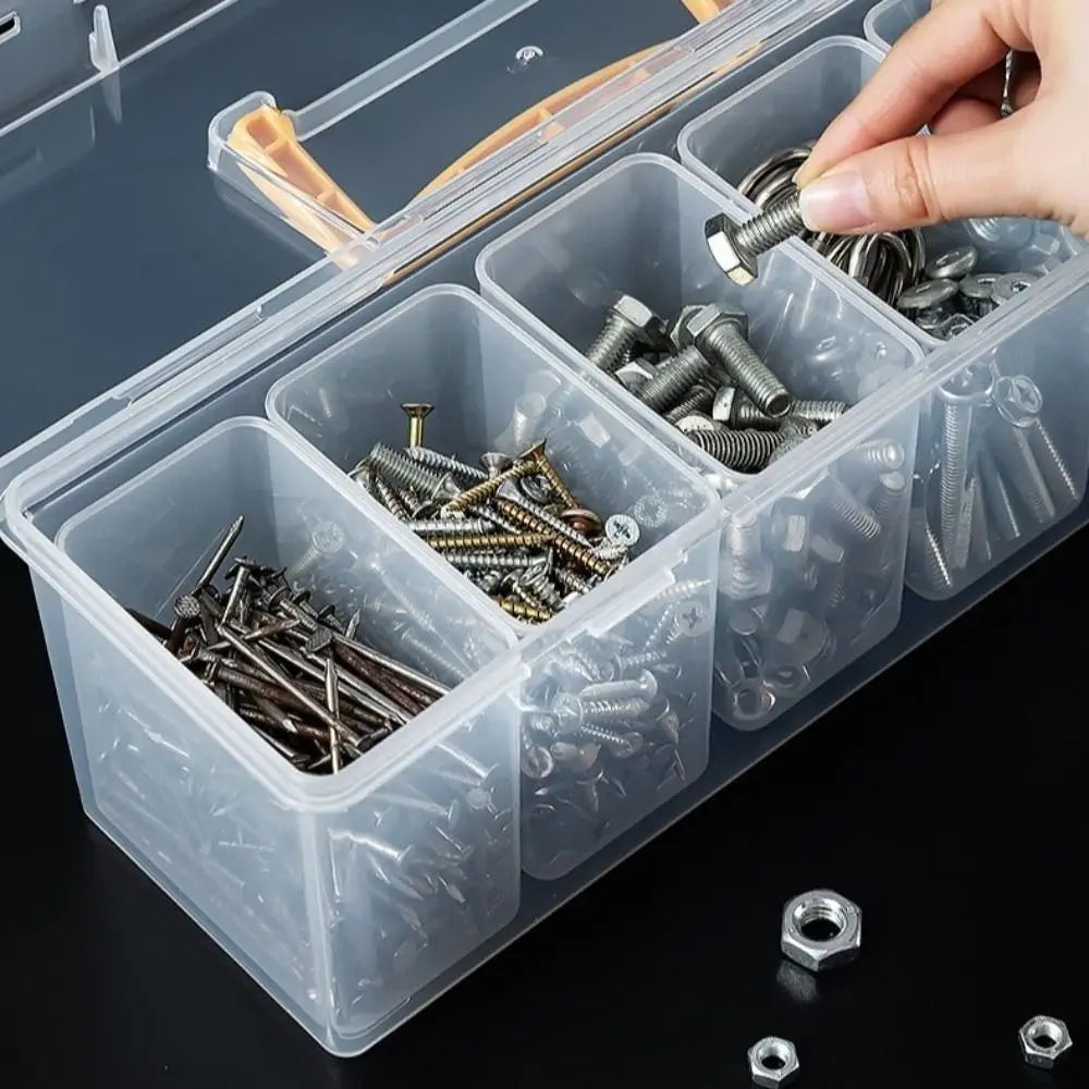 Transparent Multi-Compartment Plastic Tool Storage Organizer Box