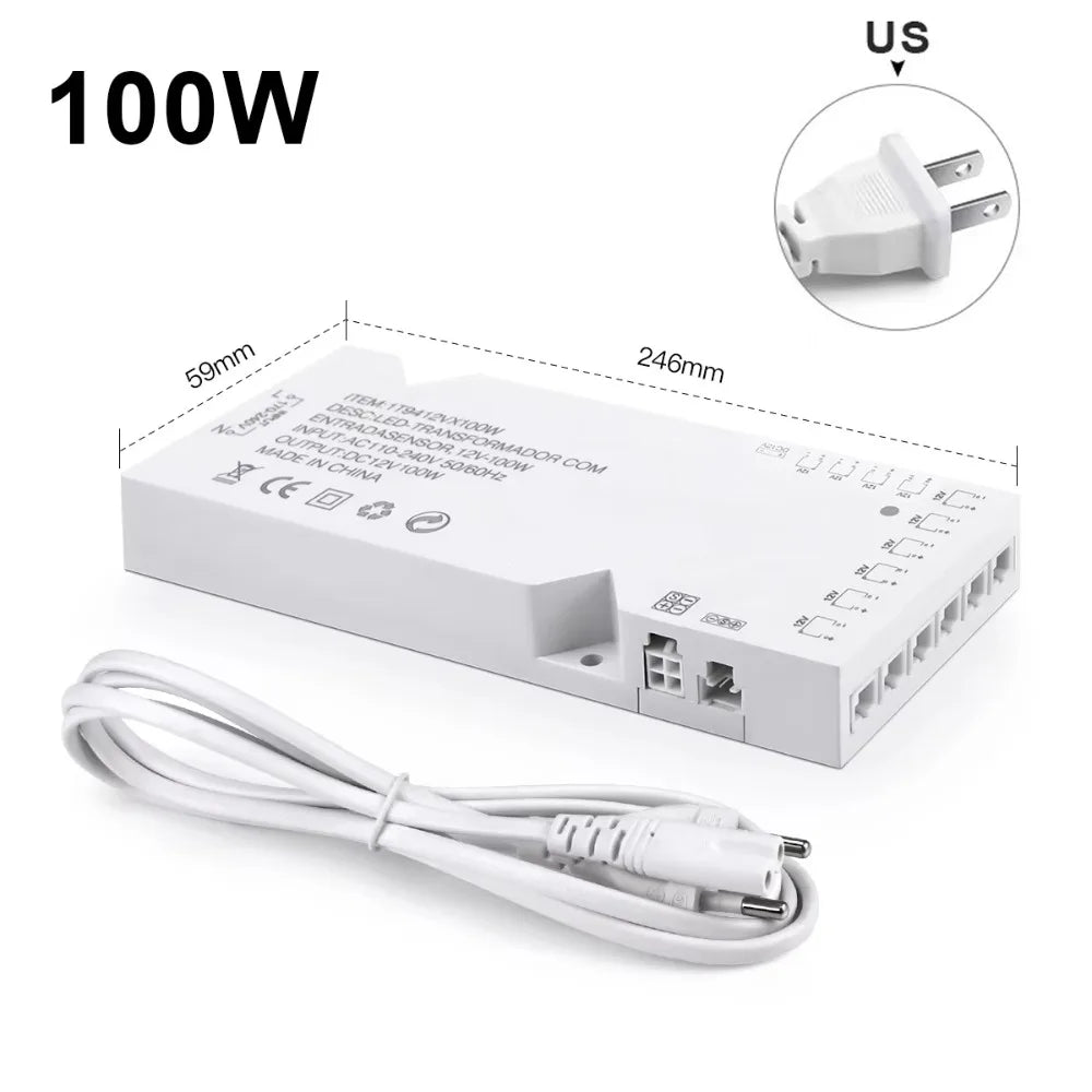 DC 12V LED Power Supply Transformer 18W–100W Strip Driver