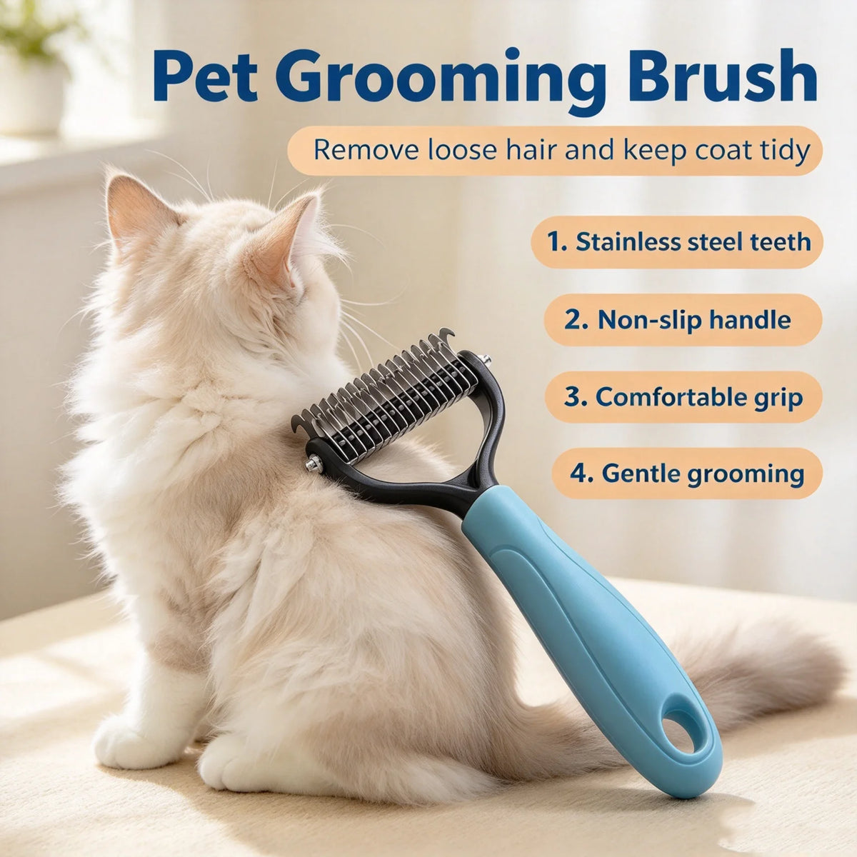 Pet Dematting Comb – 17-Tooth Grooming Brush for Dogs & Cats