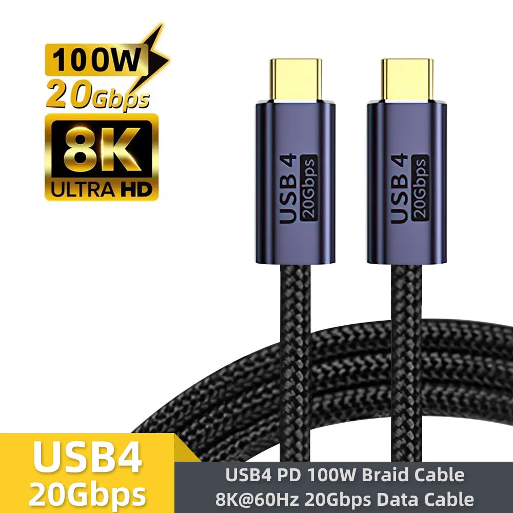 USB4 Thunderbolt 3 Cable 8K@60Hz 20Gbps 100W Fast Charge