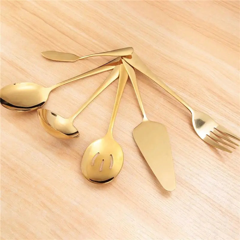 6-Piece Stainless Steel Serving Flatware Set | Cake Server & Spoons