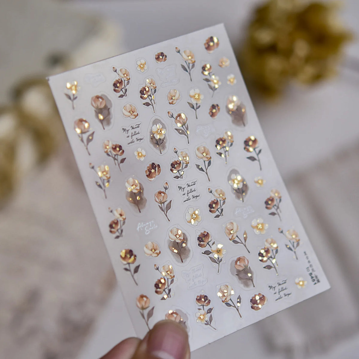 Bronzing Rose & Golden Leaf Nail Art Stickers | DIY Decals