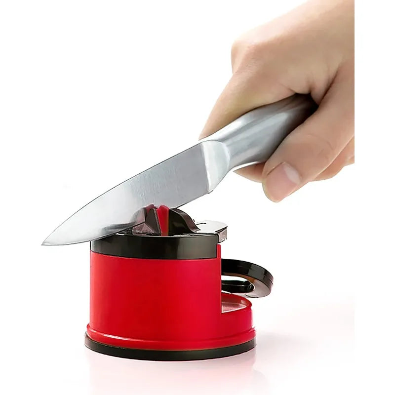 Portable Suction Base Kitchen Knife Sharpener – Red & Blue