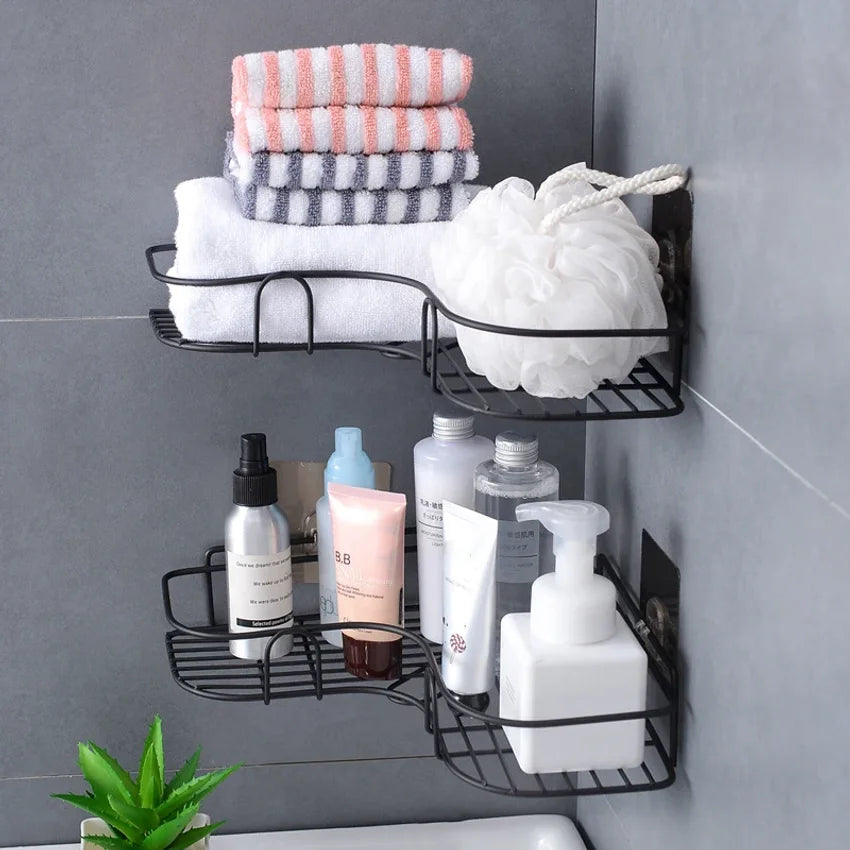 No-Drill Bathroom Corner Shelf | Wall Mounted Shower Organizer