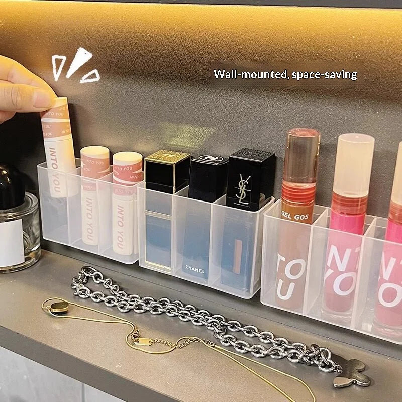 3-Grid Wall Mounted Makeup Organizer – Punch-Free & Clear