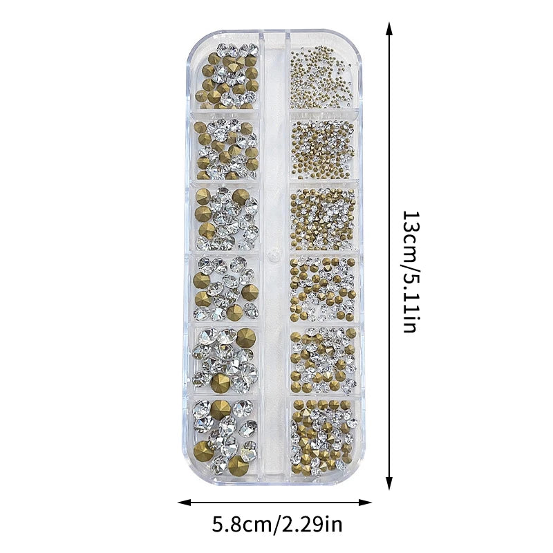 12-Grid 3D Nail Rhinestones – 1000Pcs Crystal Gem Manicure Set