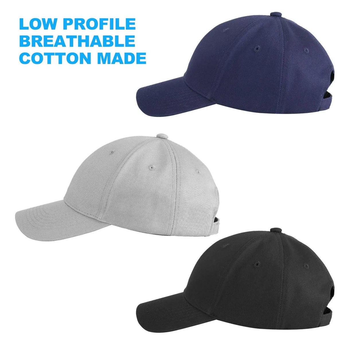 Classic Solid Color Baseball Cap – Unisex Adjustable 3-Pack