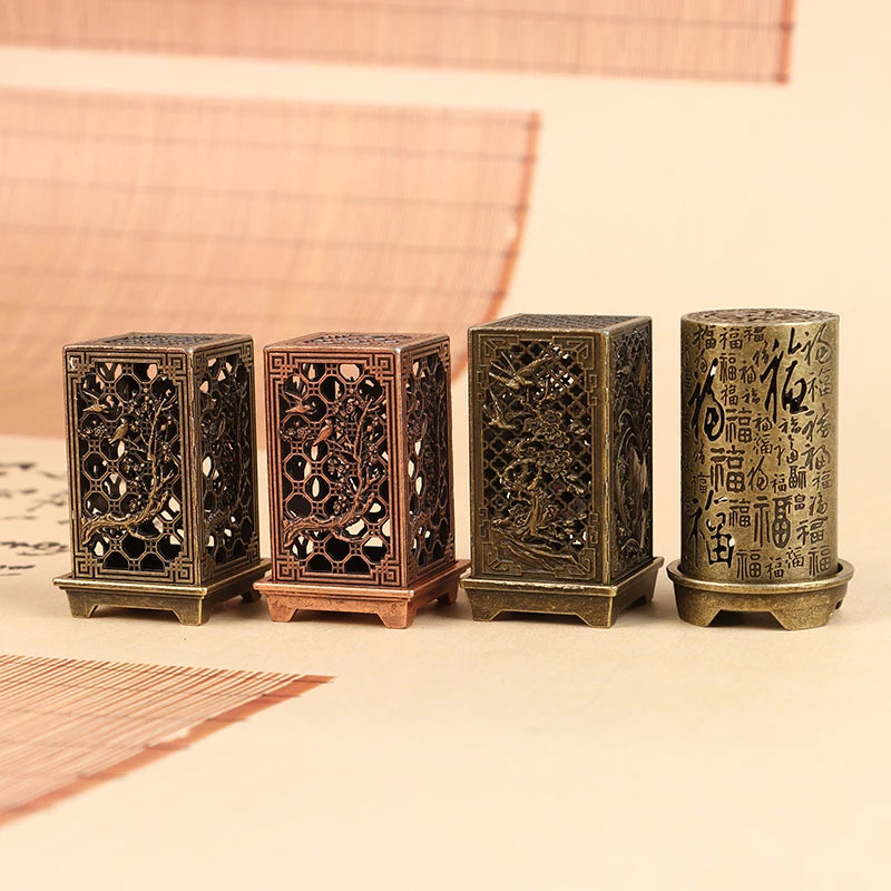 Zinc Alloy Incense Burner – Square & Cylindrical Hollow Design