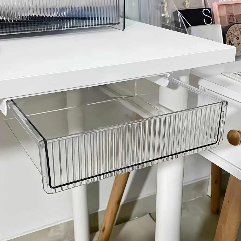 Under Desk Drawer Organizer – Transparent Hidden Storage Box